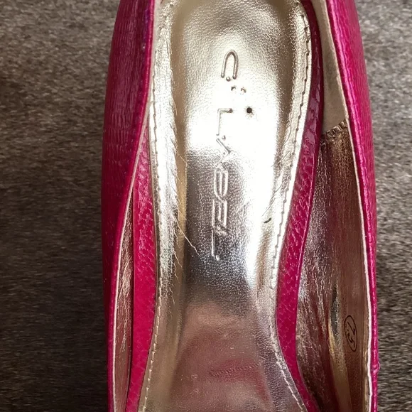 C Label Bright Pink Gold Peep Toe Stick Heels - Picture 6 of 8